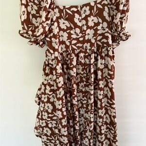 fab'rik Brown and White Floral Maxi Dress